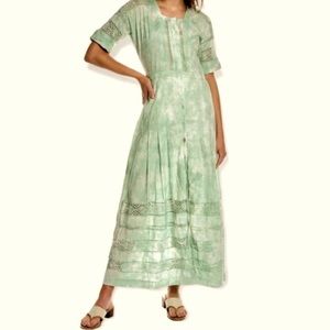 LoveShackFancy Edie Maxi Dress Moss Green Hand Dye Medium New